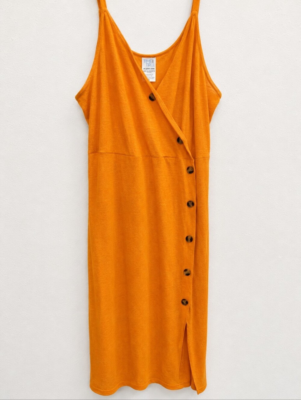 Time and Tru Orange Button-Detail Midi Slip Dress